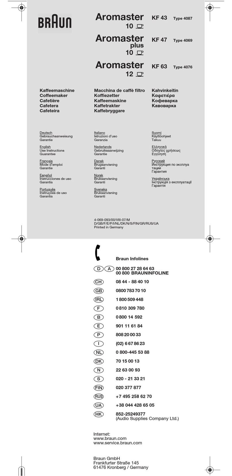 Braun Aromaster KF 43 use instructions