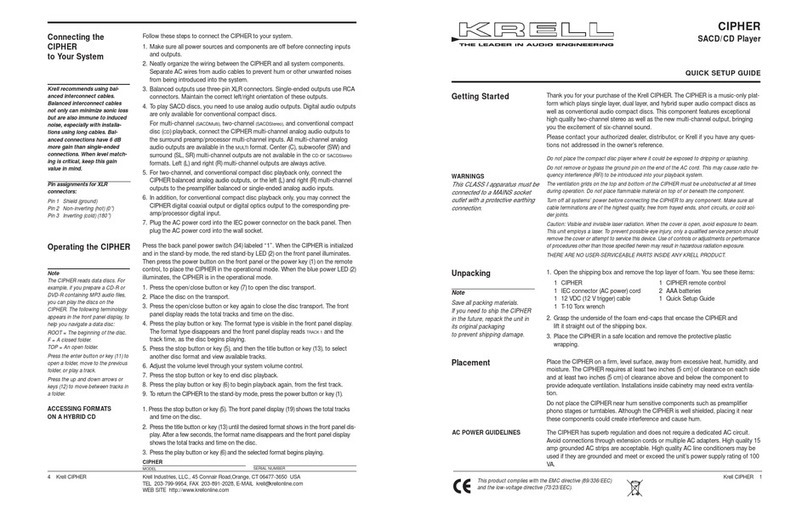Krell Industries CIPHER User manual Krell Industries CIPHER User manual