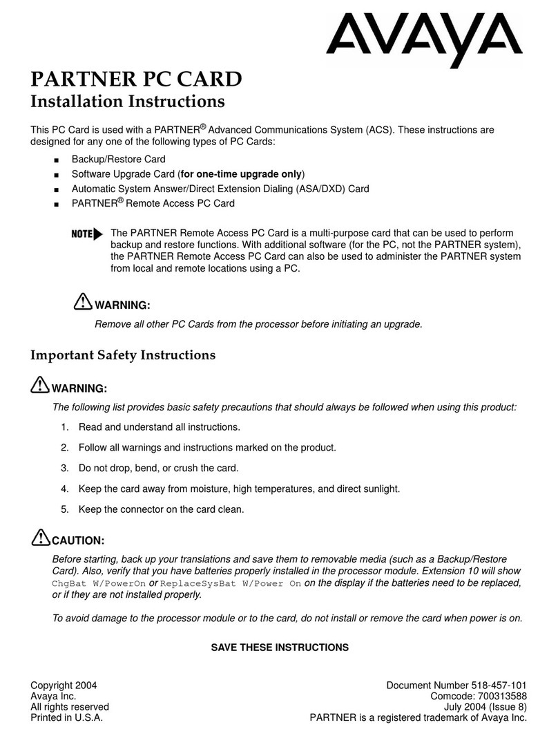 Avaya PARTNER PC CARD User manual