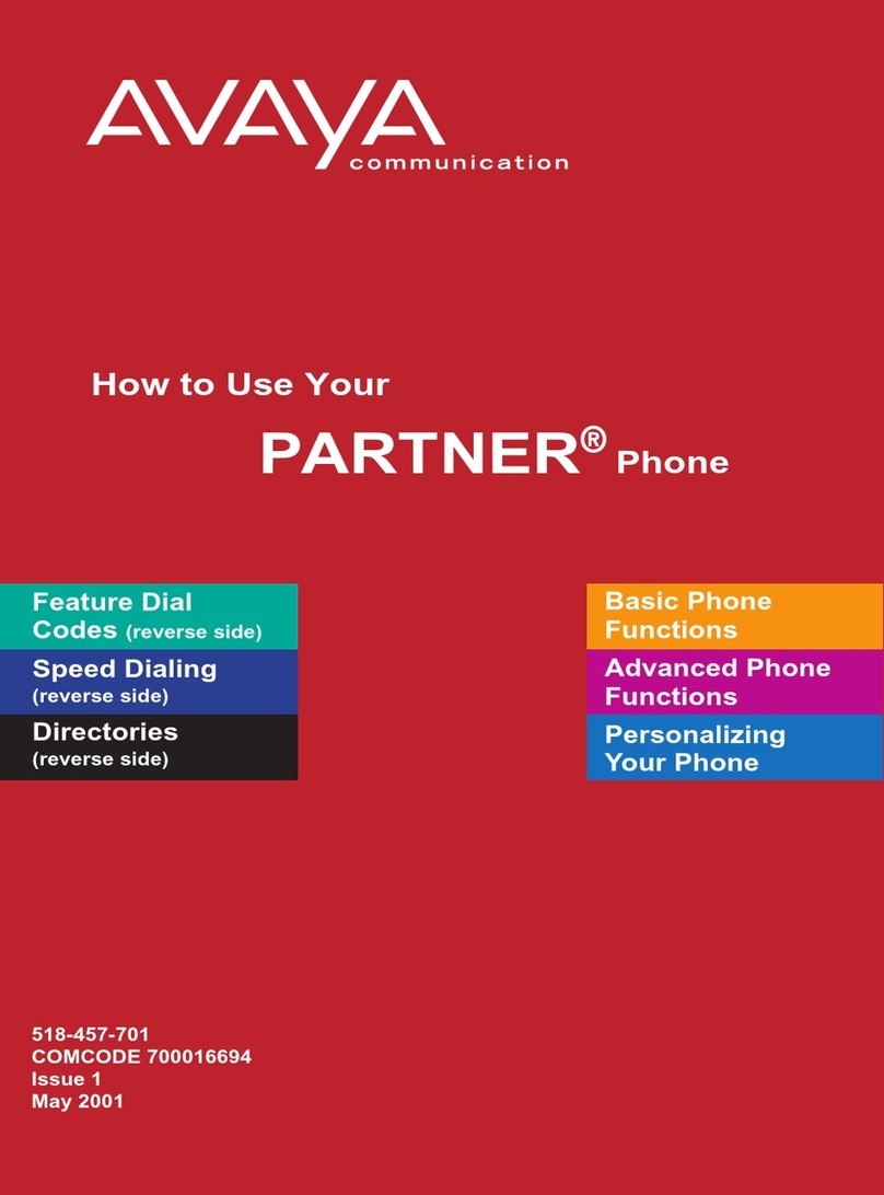 Avaya PARTNER Phone User's card