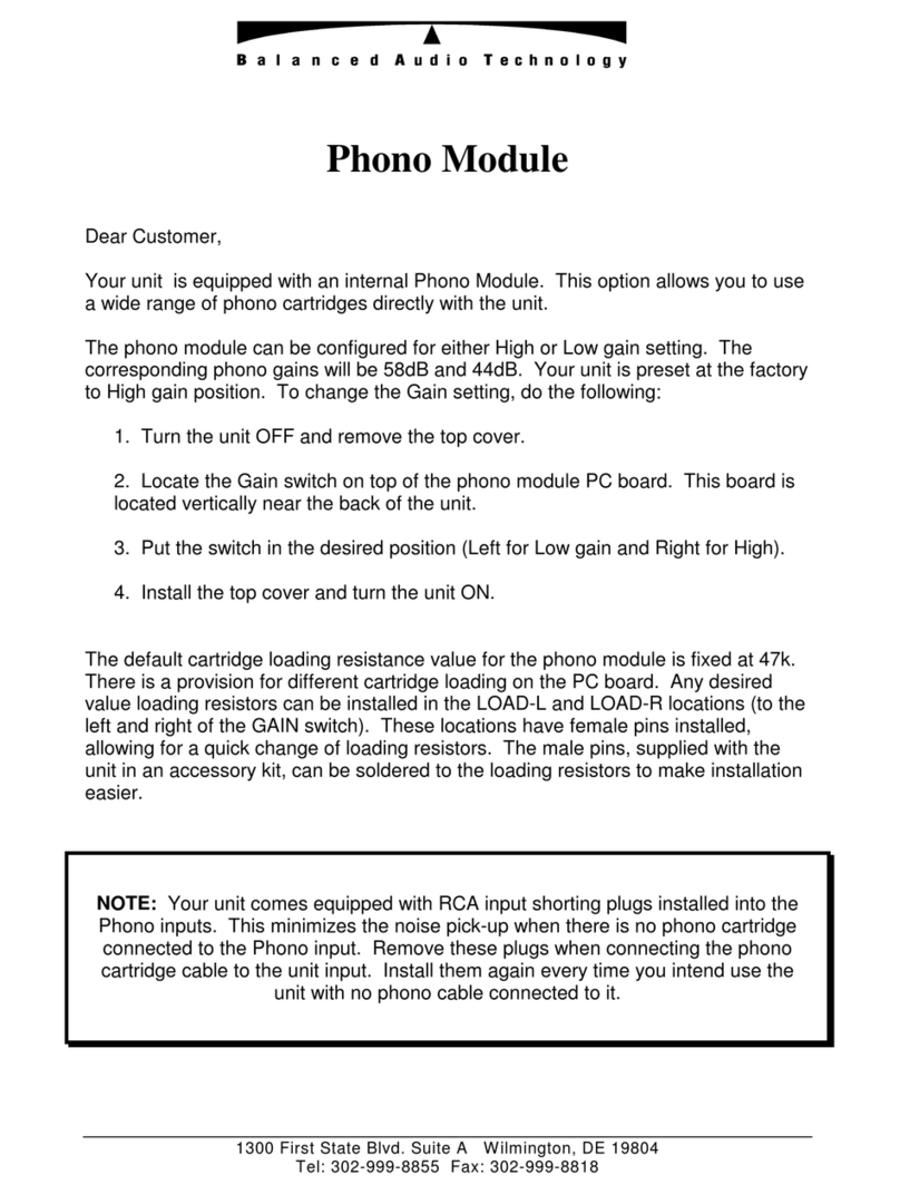 Balanced Audio Technology Phono Module User manual Balanced Audio Technology Phono Module User manual