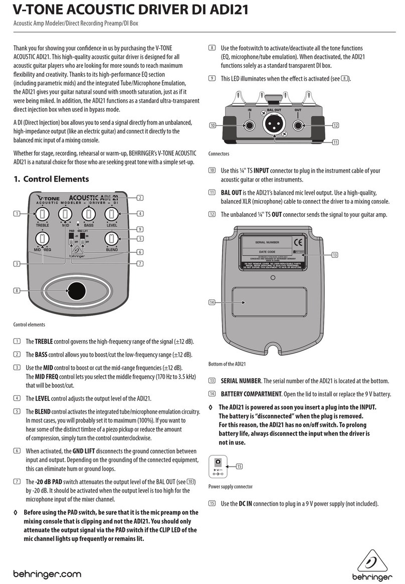 Behringer V-TONE ACOUSTIC DRIVER DI ADI21 User manual