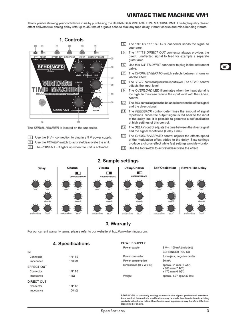 Behringer VINTAGE TIME MACHINE VM1 User manual