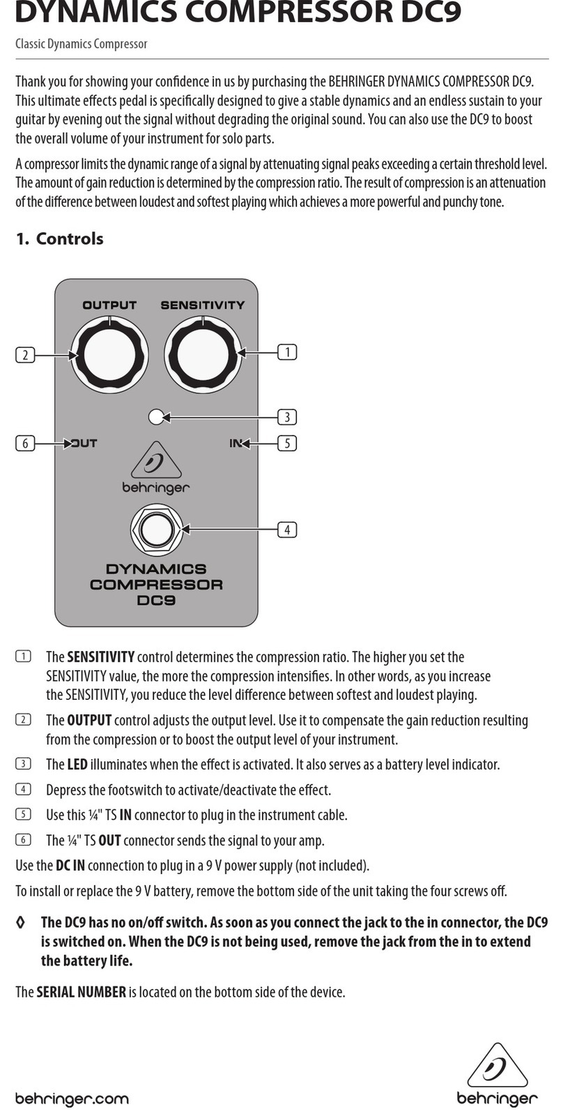Behringer DYNAMICS COMPRESSOR DC9 quick guide