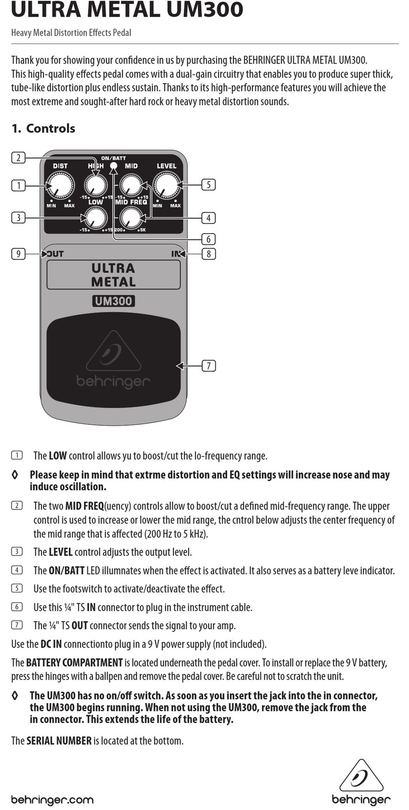 Behringer ULTRA METAL UM300 User manual Behringer ULTRA METAL UM300 User manual