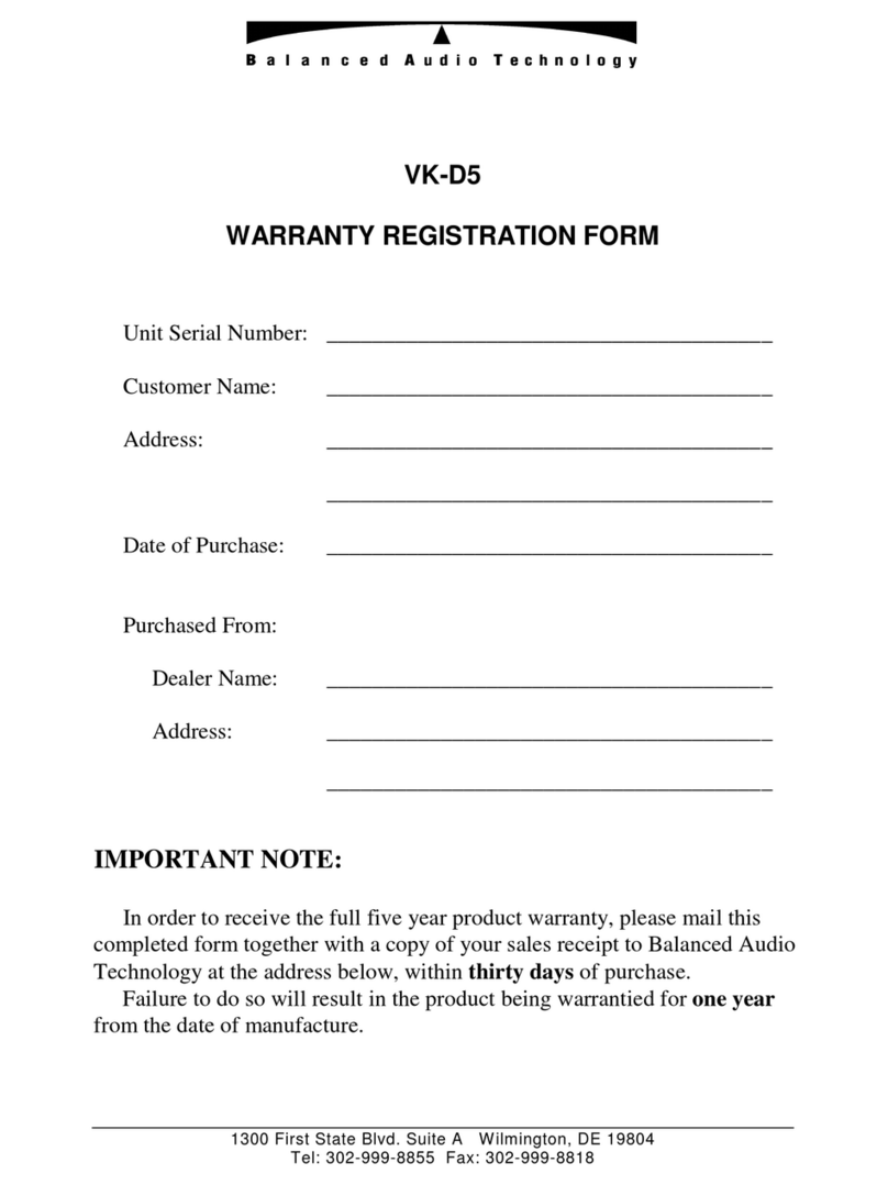 Balanced Audio Technology VK-D5 owner's manual
