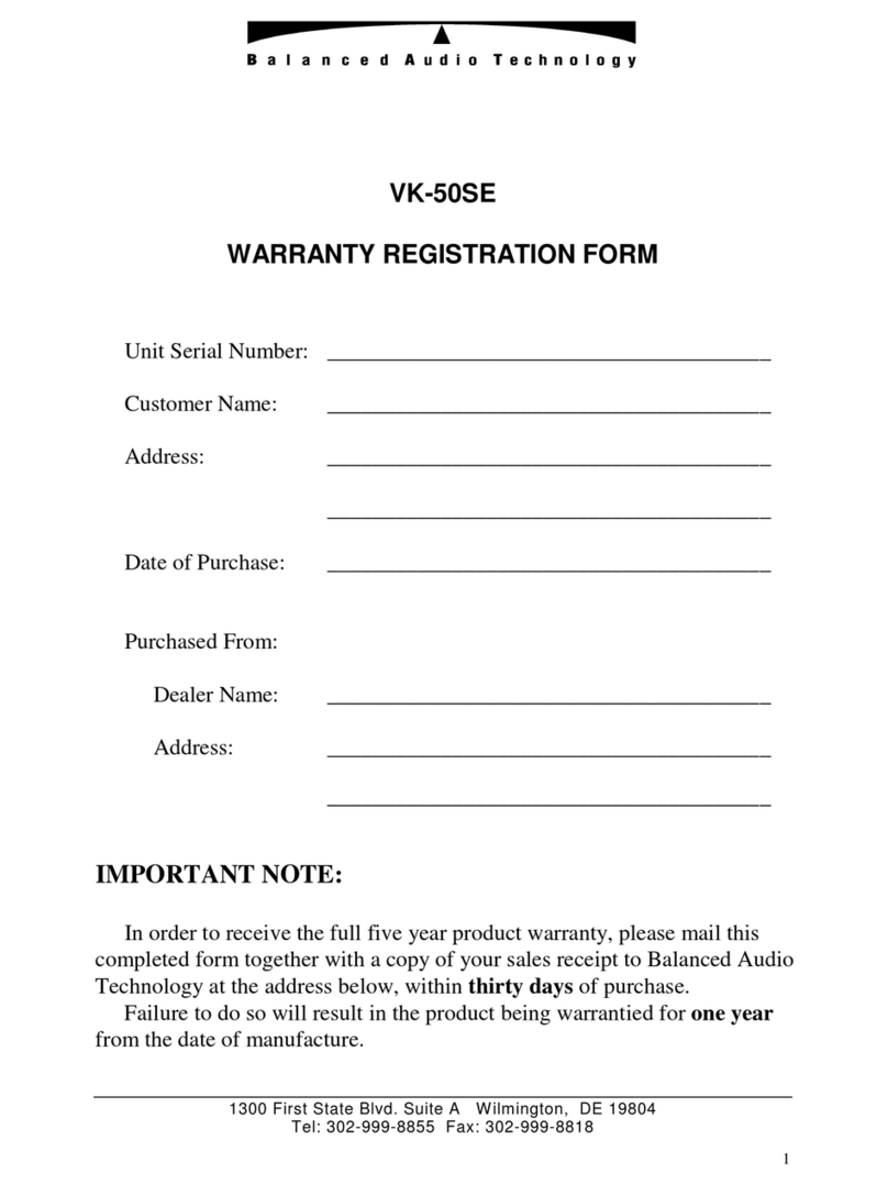 Balanced Audio Technology VK-50SE User manual Balanced Audio Technology VK-50SE User manual