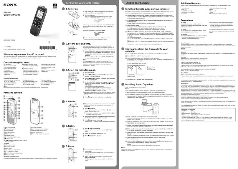 Sony ICD-PX333F quick start guide