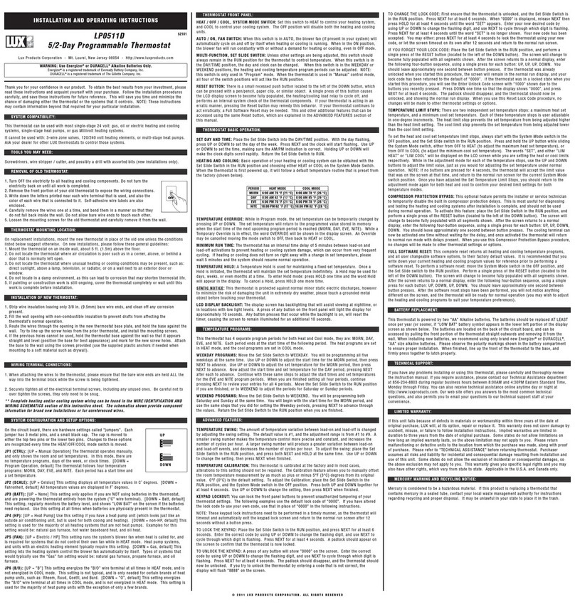 Lux Products LP0511D Installation and operating instructions