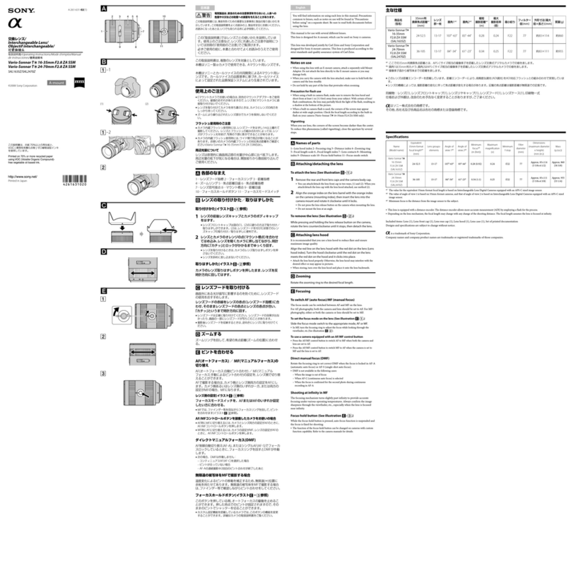 Sony SAL1635Z - 16-35mm f/2.8 ZA Lens User manual