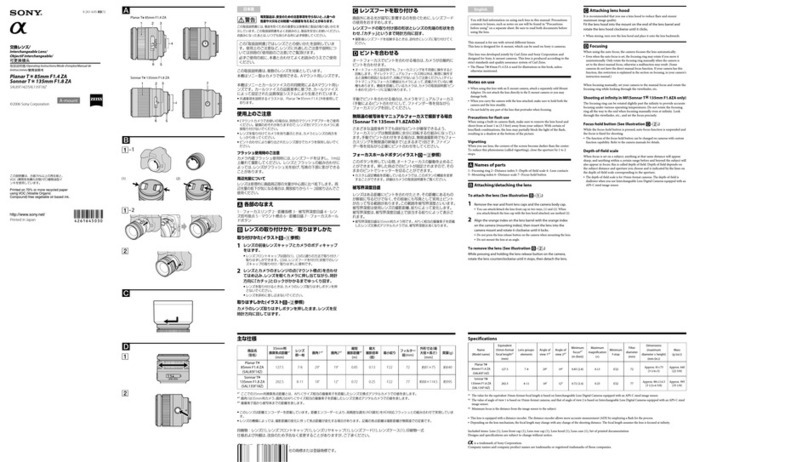 Sony SAL-135F18Z - 135mm f/1.8 Carl Zeiss Sonnar T Telephoto... Installation instructions manual
