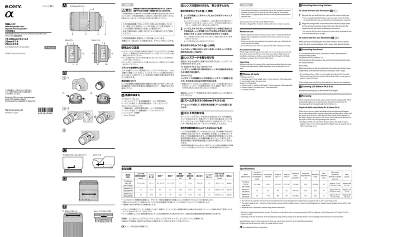 Sony SAL20F28 - Wide-angle Lens - 20 mm User manual