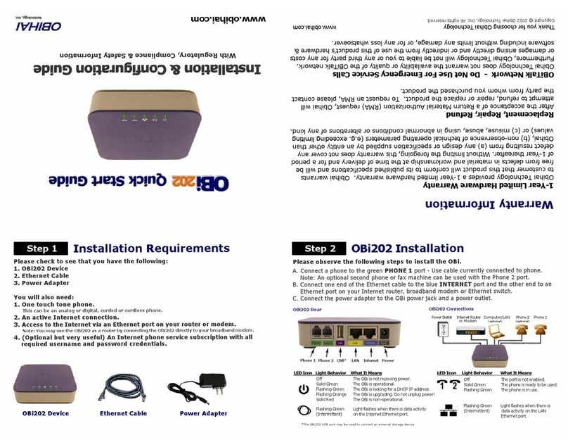 Obihai OBi202 quick start guide