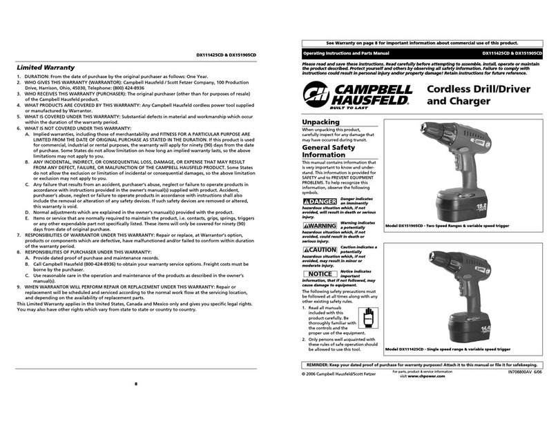 Campbell Hausfeld DX111425CD Operating instructions and parts list