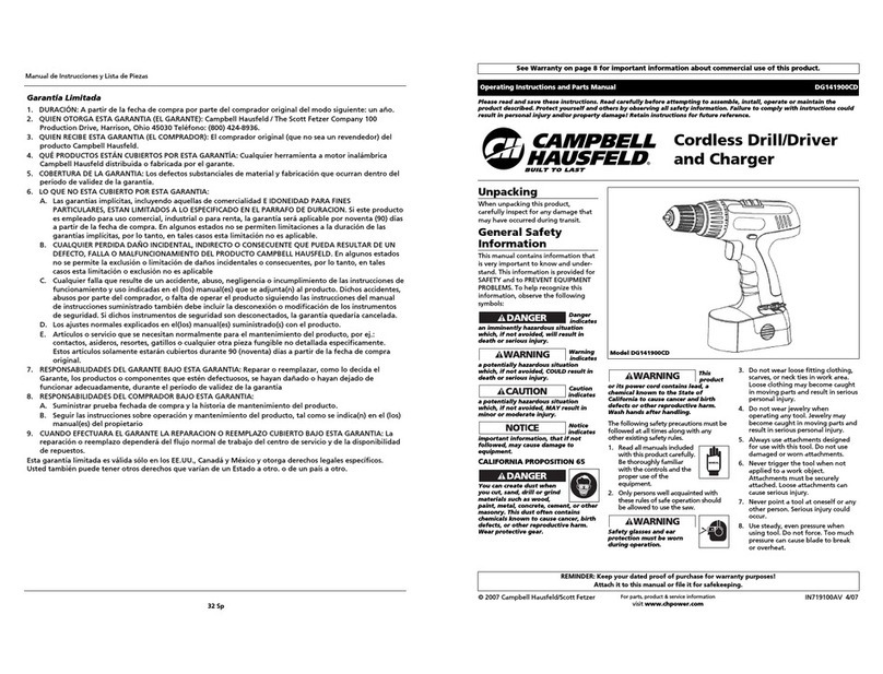 Campbell Hausfeld DG141900CD Operating instructions and parts manual