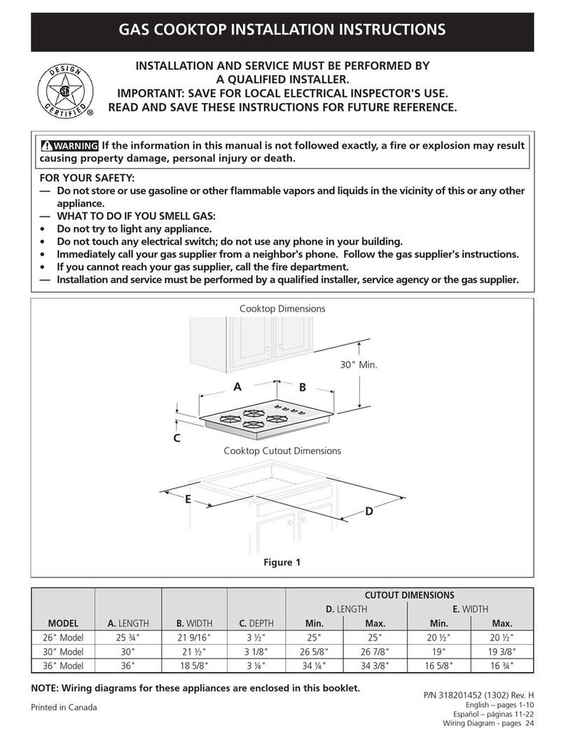 Frigidaire GAS COOKTOP installation instructions