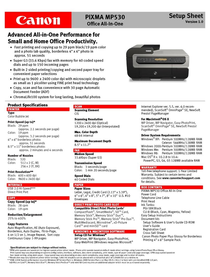 Canon PIXMA MP530 setup sheet