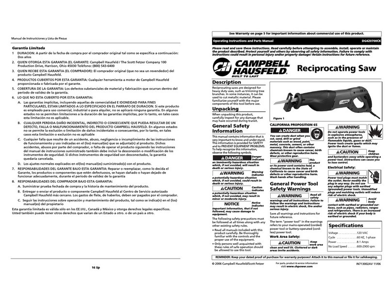 Campbell Hausfeld DG420700CK Operating instructions and parts manual