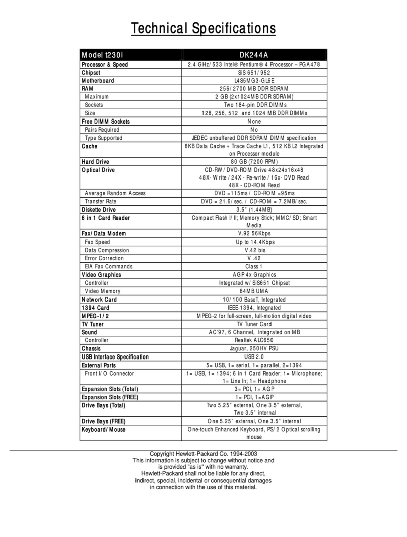 HP Pavilion t200 - Desktop PC User manual