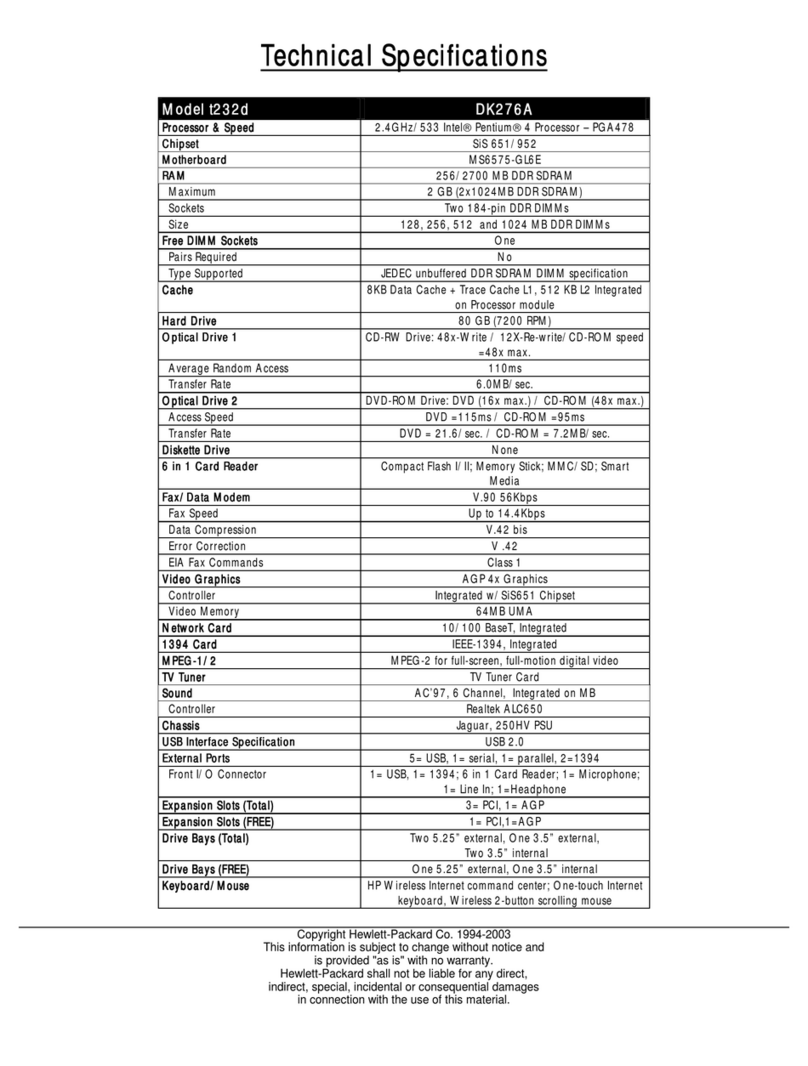 HP Pavilion t200 - Desktop PC User manual