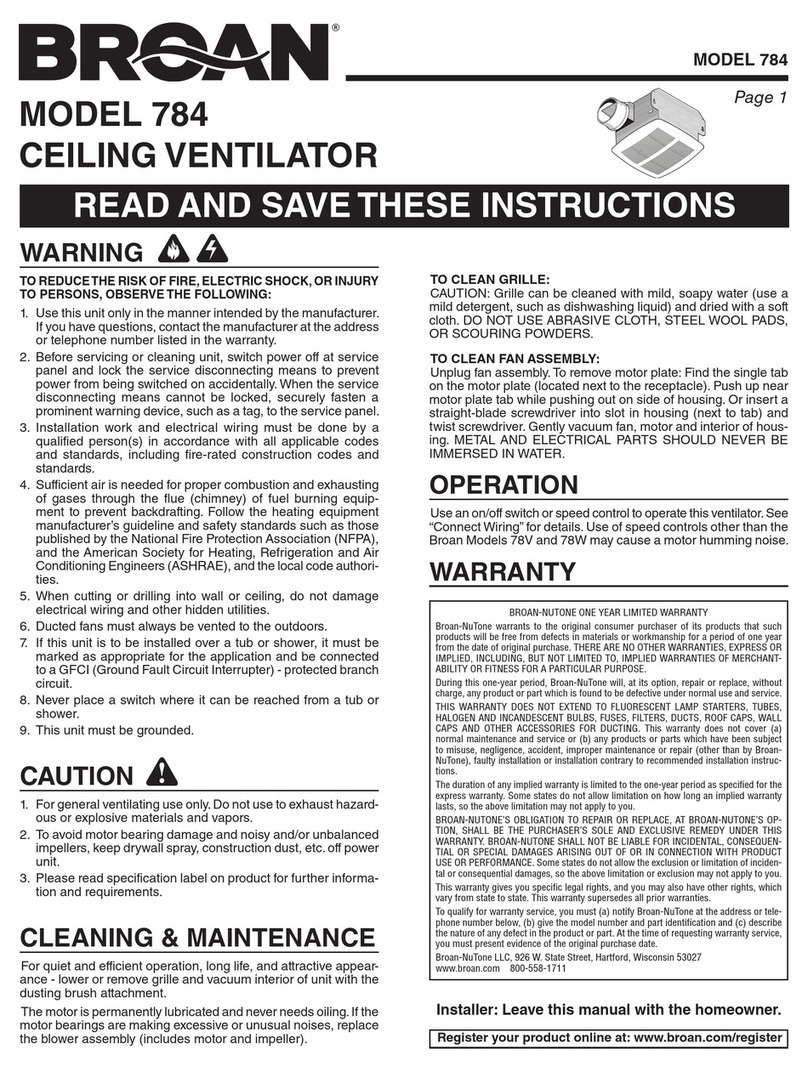 Broan 784 User manual