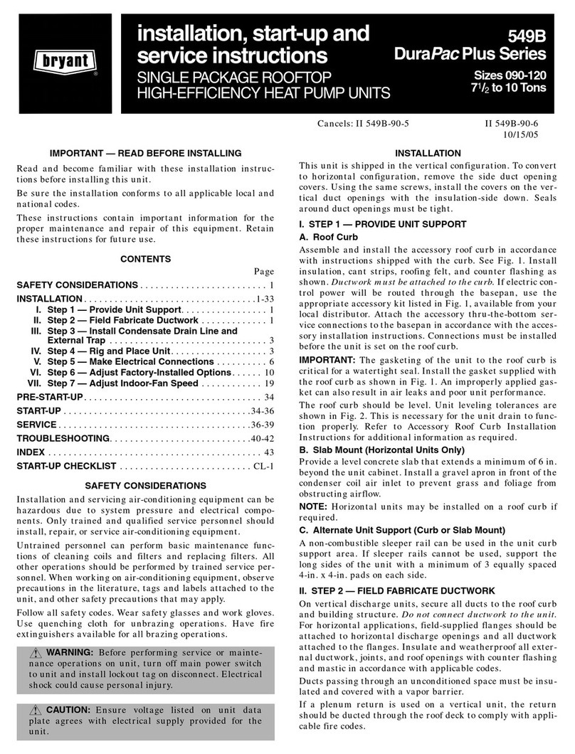 Bryant 549B Series Dimensions and installation guide