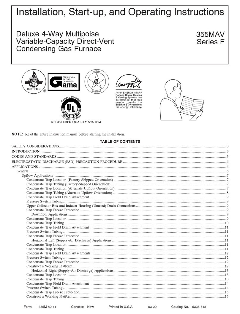 Bryant CONDENSING GAS FURNACE 355MAV Installation, start-up, and operating instructions