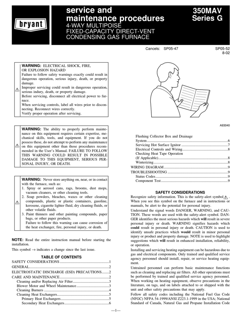 Bryant CONDENSING GAS FURNACE 350MAV Installation and user guide