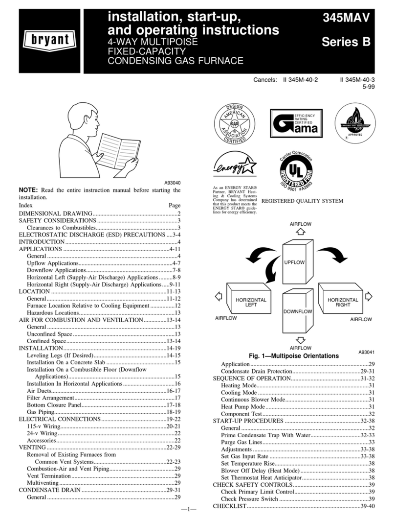Bryant 345MAV Installation, start-up, and operating instructions