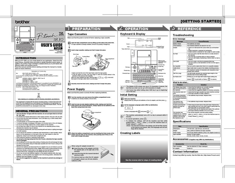 Brother P-touch 1830 user guide