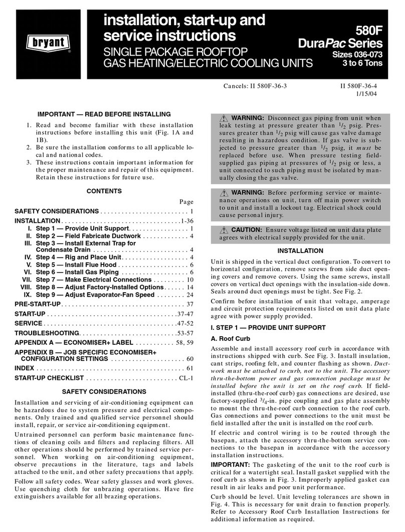 Bryant DuraPac 580F Series Dimensions and installation guide Bryant DuraPac 580F Series Dimensions and installation guide