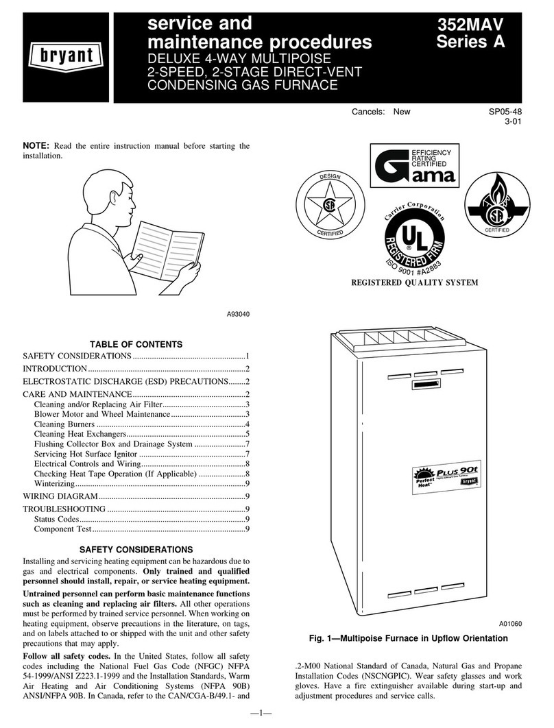 Bryant CONDENSING GAS FURNACE 352MAV Installation and user guide