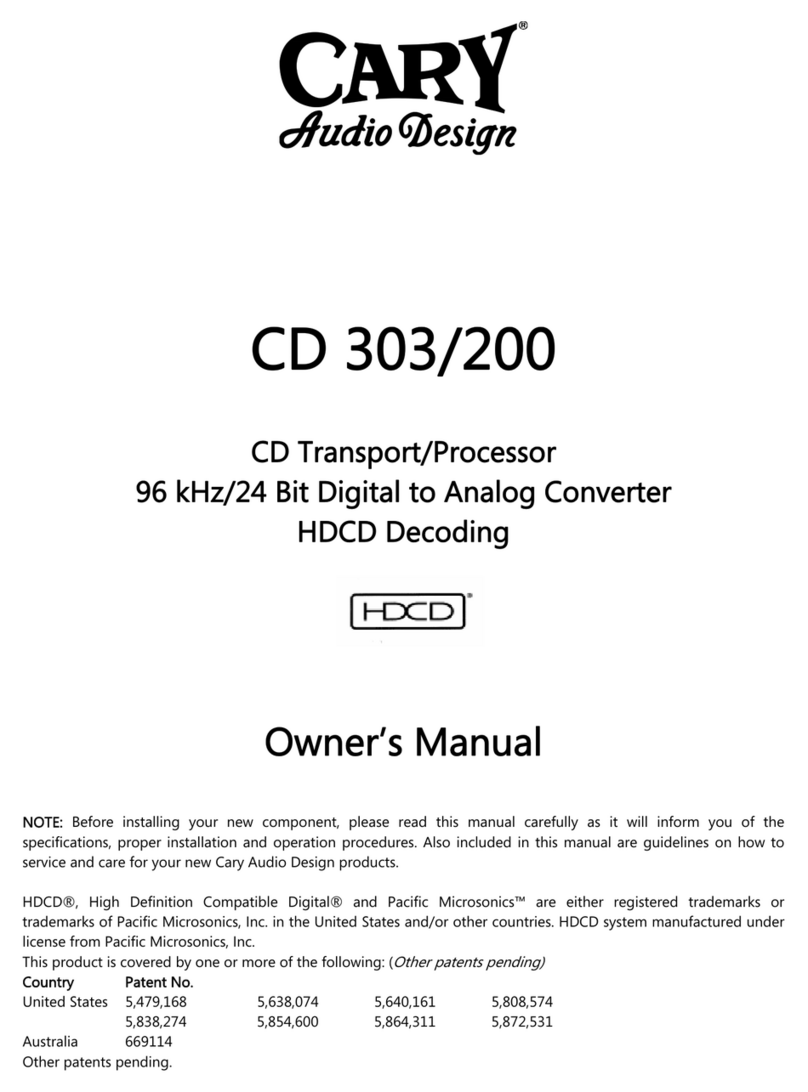Cary Audio Design CD 303 owner's manual