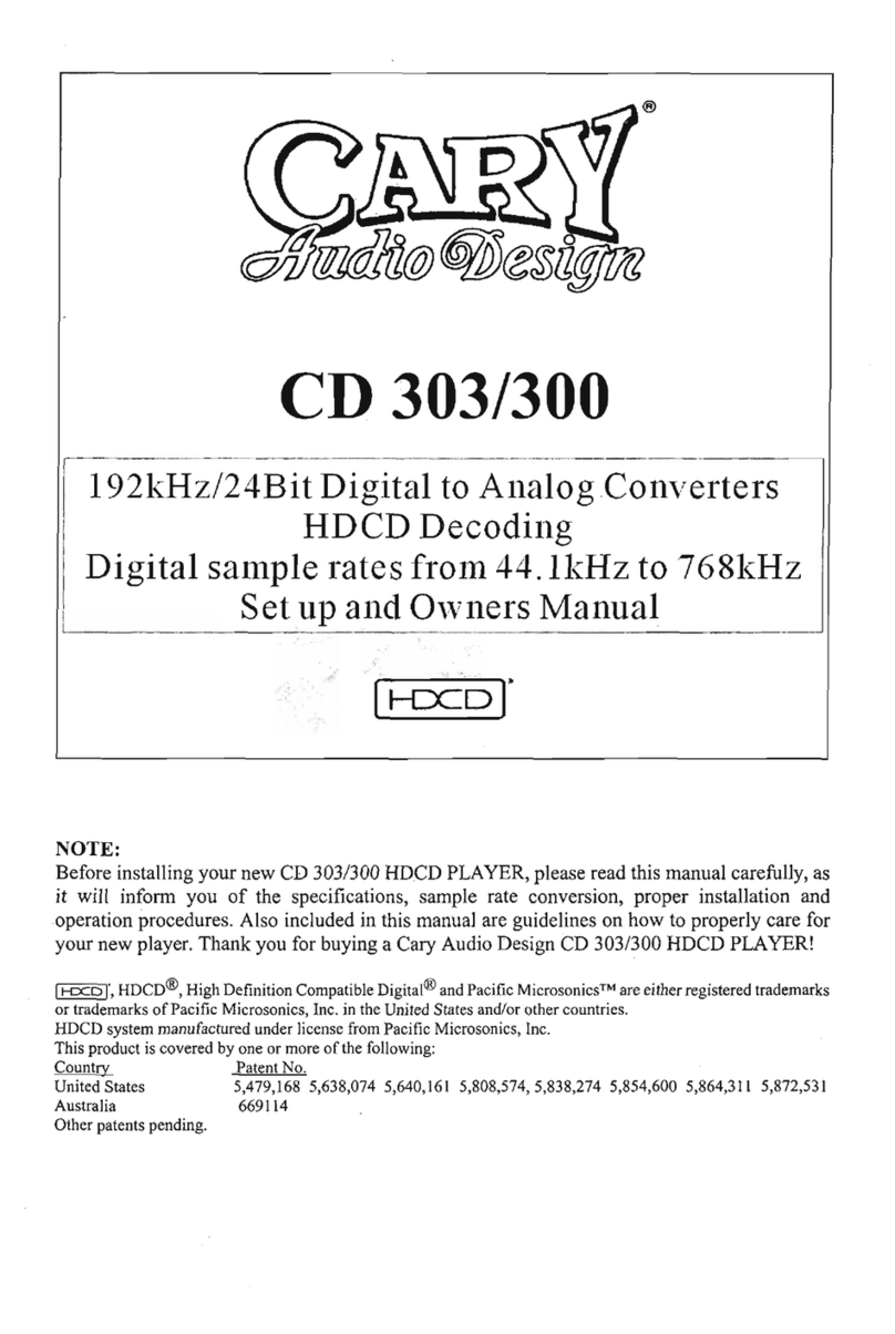Cary Audio Design CD 303 Setup and owners manual