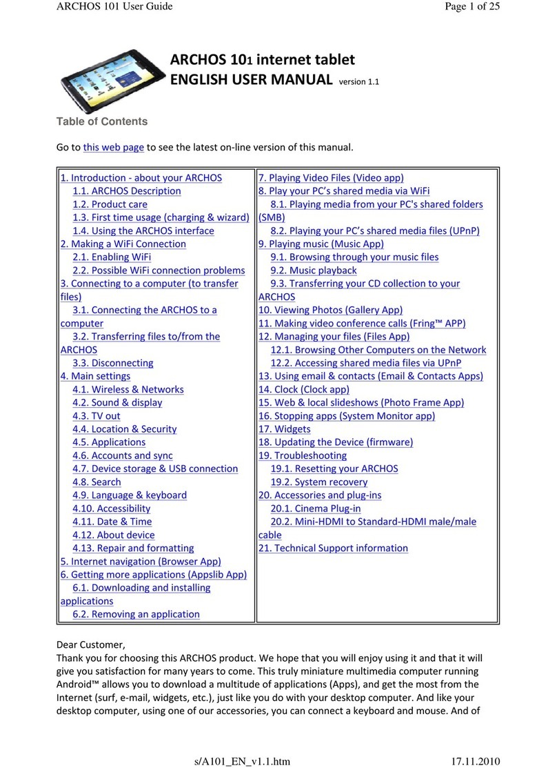 Archos 501889 User manual Archos 501889 User manual