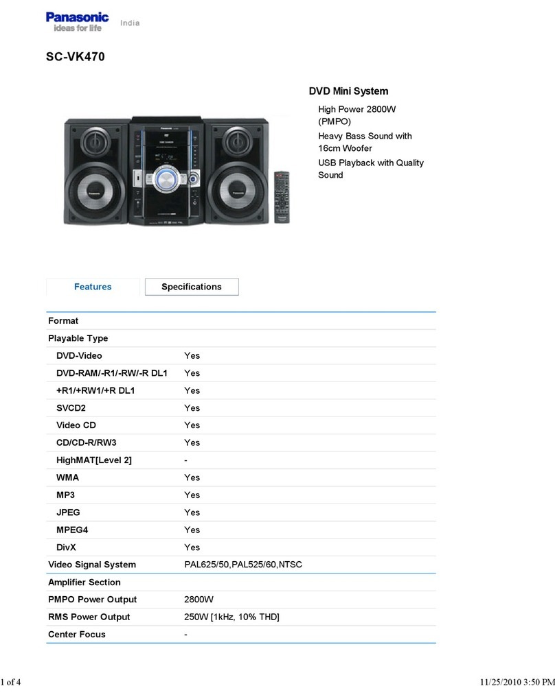 Panasonic SC-VK470 - 5 DISC CHANGER MINI COMPONENT SYSTEM. MULTI FORMAT... User manual