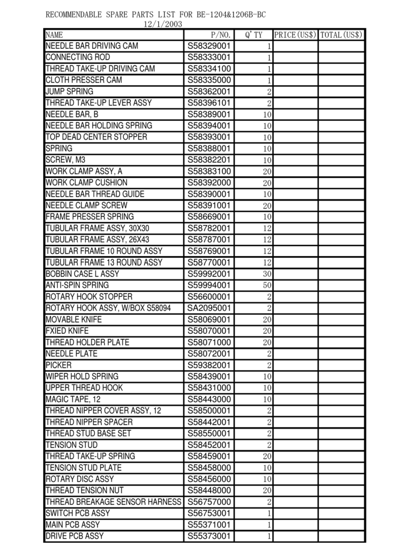 Brother BE-1204B Spare parts list