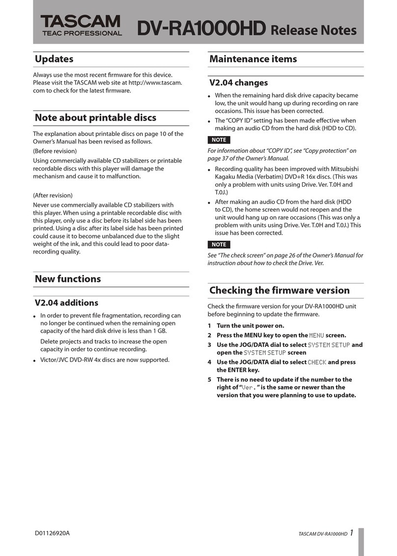 Tascam DV-RA1000HD Release notes