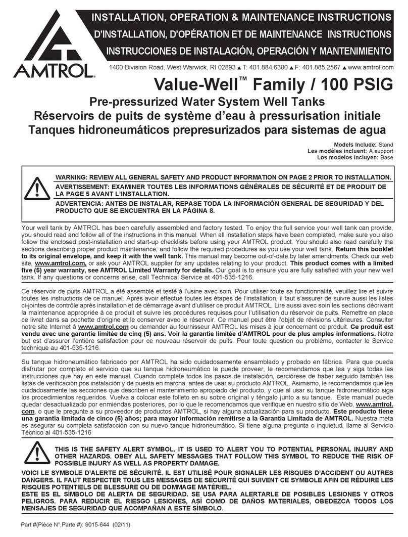 Amtrol Value-Well Famuly 100 PSIG Installation & operation manual