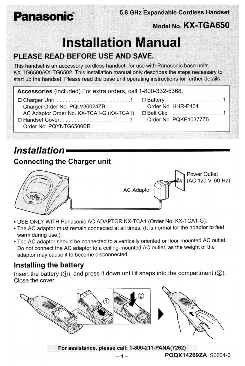 Panasonic TGA650 - Cordless Extension Handset User manual