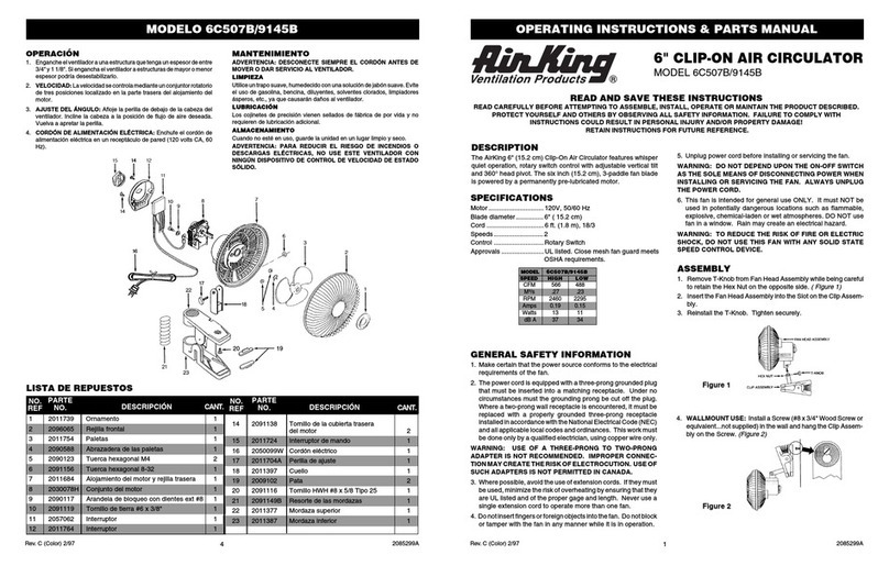Air King 6C507B/9145B Operating instructions & parts manual