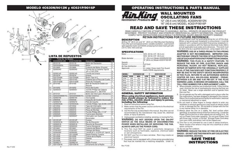 Air King 4C630N/9012N Instructions for use