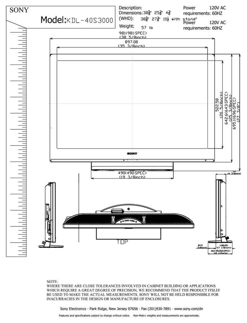 Sony KDL-40S3000 - Bravia - S-series 40" Digital Lcd... Dimensions