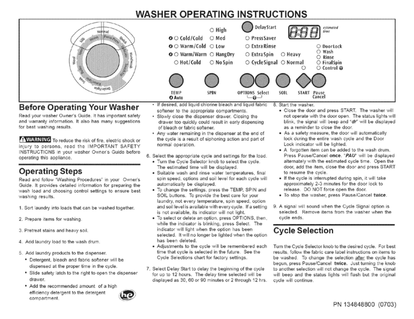 Frigidaire GLTF2940FS - 3.5 cu. Ft. Front Load Washer User manual