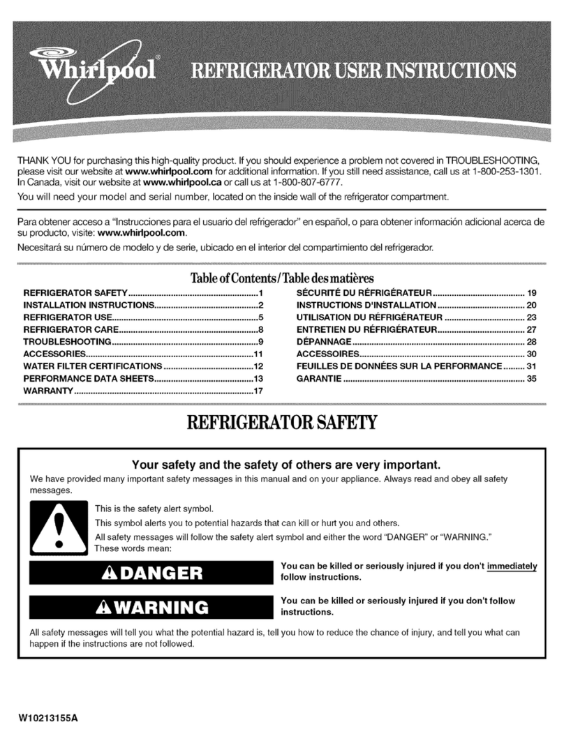 Whirlpool ED5GVEXVD - 25.3 CF SxS E-Star Adj Dr BIN1 User instructions