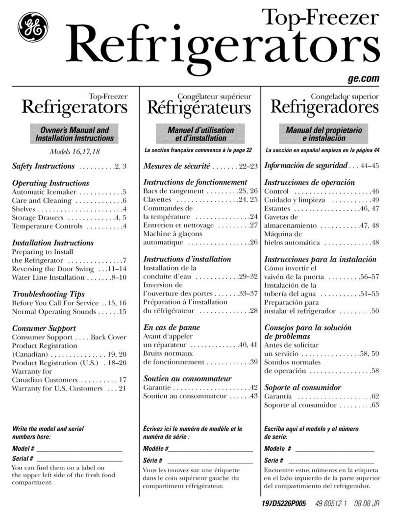 Hotpoint HTN17BBTRWW - 16.6 cu. Ft. Top Freezer... owner's manual