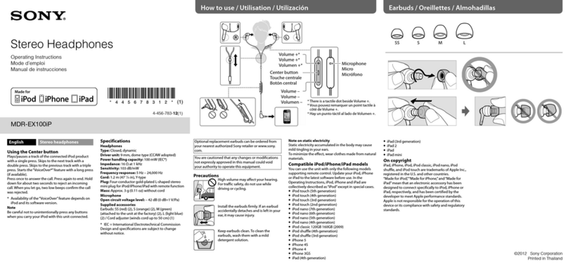 Sony MDR-EX100IP operating instructions
