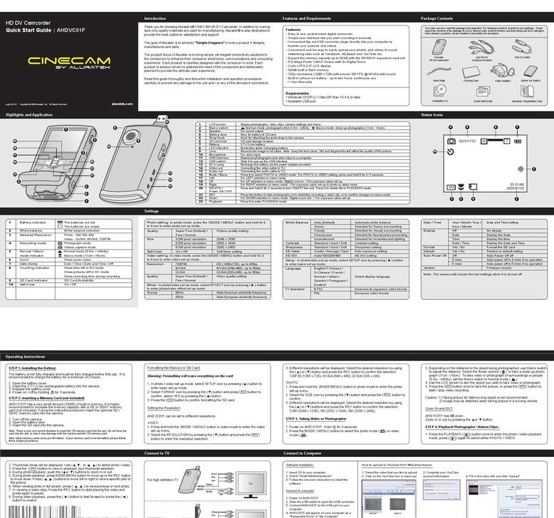 Aluratek Cinecam AHDVC01F quick start guide