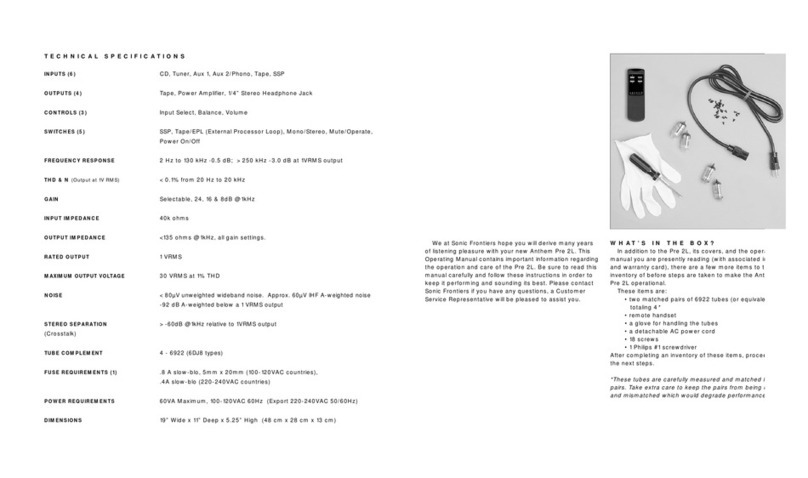 Anthem Audio Pre 2L operating manual