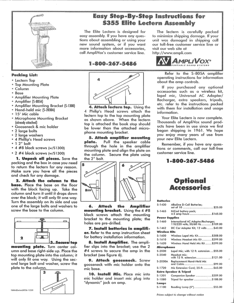 AmpliVox S355 Elite Lectern User manual